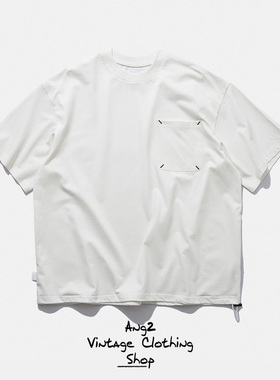 Ang2 Stu 异色套结细节点缀 重磅纯棉 宽松阔版单口袋圆领短袖T恤