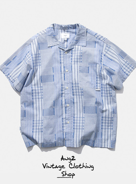 Ang2 Stu 面料细节好 不规则格子 Cityboy古巴领纯棉宽松短袖衬衫