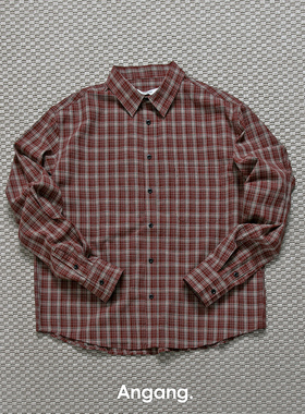 Ang2 Stu 复古配色 日系男式纯棉格子长袖衬衣宽松休闲衬衫