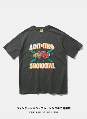 ANG2 BOUTIQUE/滑雪主题 卡通发泡印花 夏季男女宽松纯棉短袖T恤