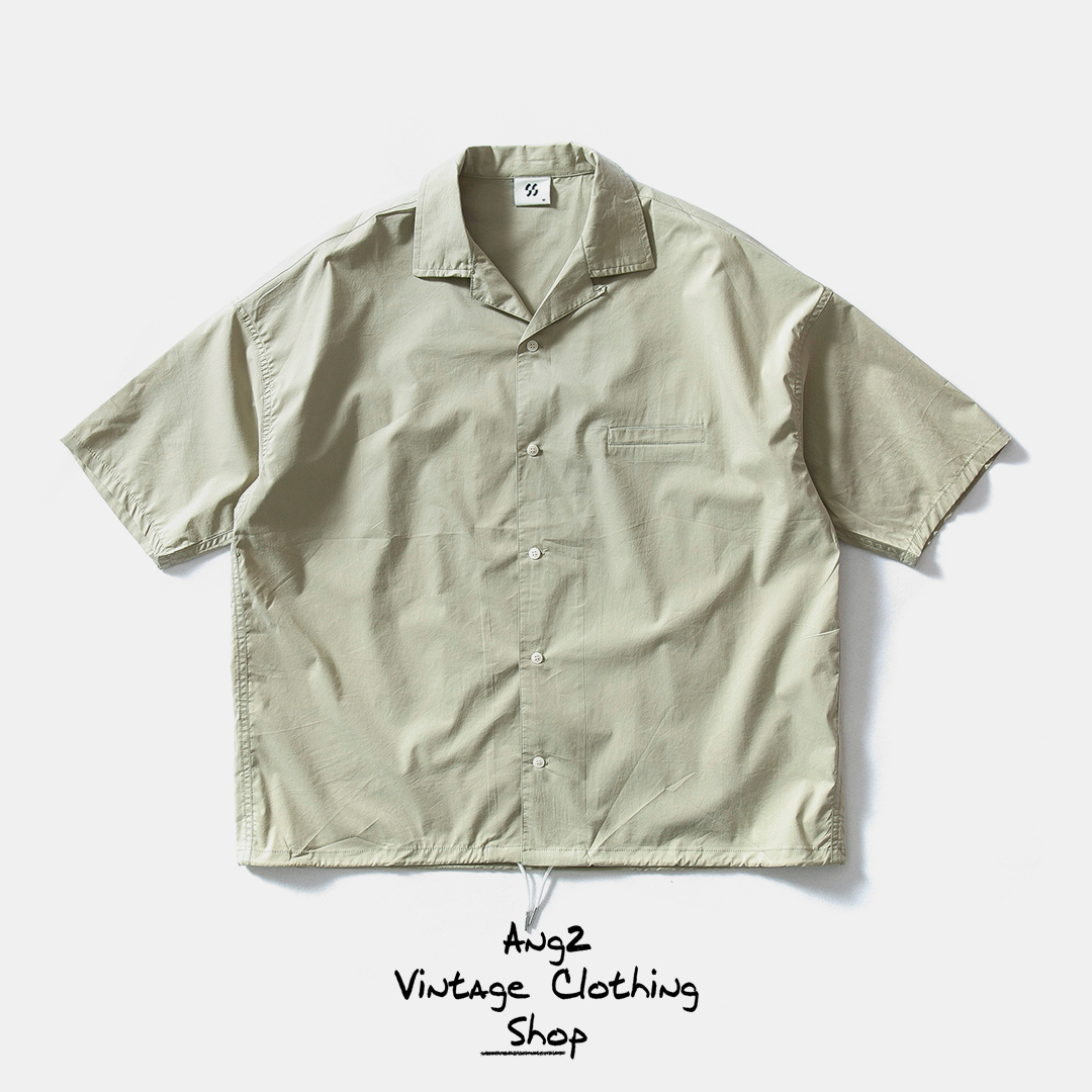 古巴领短袖日系下摆抽绳衬衫