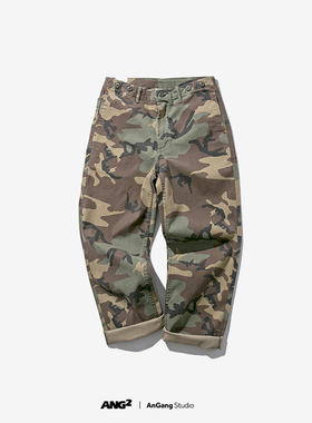ANG2 面料好版型才好 日系复古男水洗纯棉迷彩工装宽松直筒休闲裤