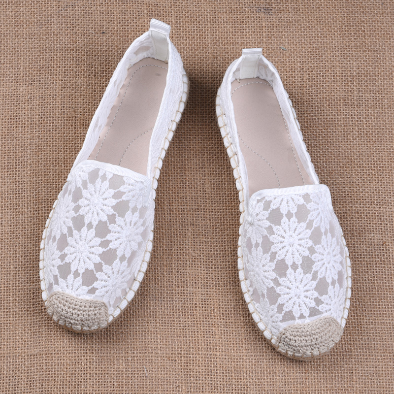 软底蕾丝镂空渔夫鞋夏季平底单鞋