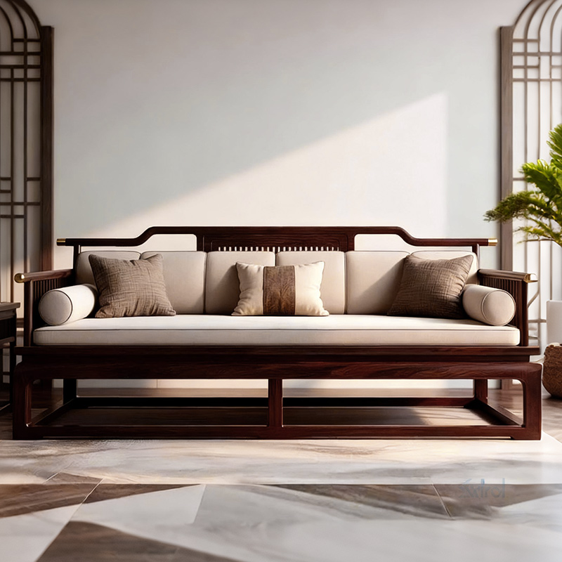 宋氏美学黑胡桃木布艺沙发新中式客厅直排沙发组合禅意全实木家具