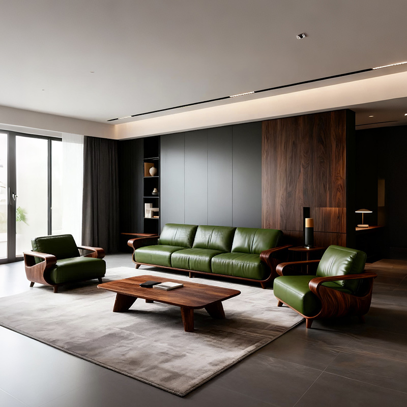 新中式实木沙发客厅现代轻奢北美黑胡桃木皮艺沙发组合小户型