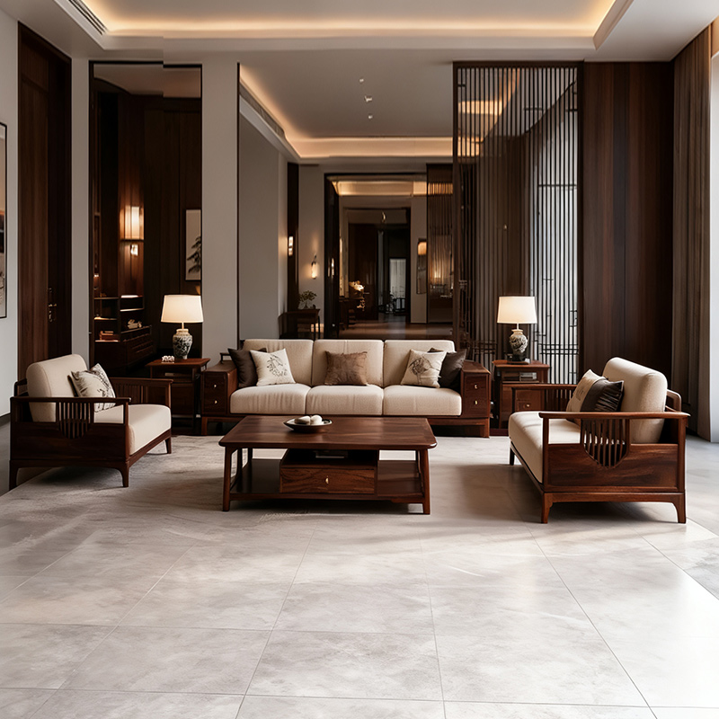 新中式实木沙发组合简约现代禅意客厅大小户型家具中古风储物沙发