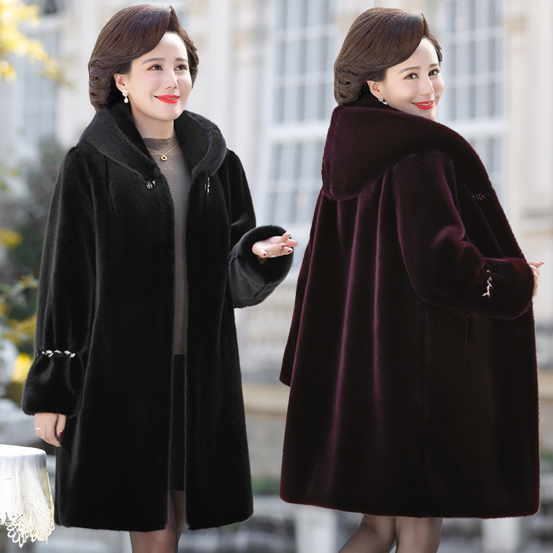 2025新款妈妈装皮草外套女中长款大码水貂绒大衣中老年保暖上衣冬