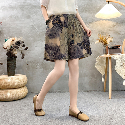 2025夏季新款复古印花阔腿裤棉麻