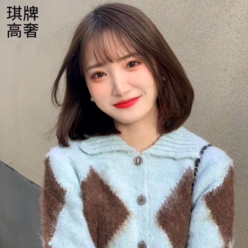 琪牌假发女短发空气刘海初恋头真发中长锁骨发自然减龄bobo全头套