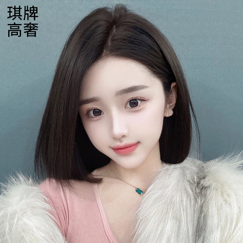 琪牌假发女款时尚真人发丝一刀切短发干练气质成熟蓬松自然增发量