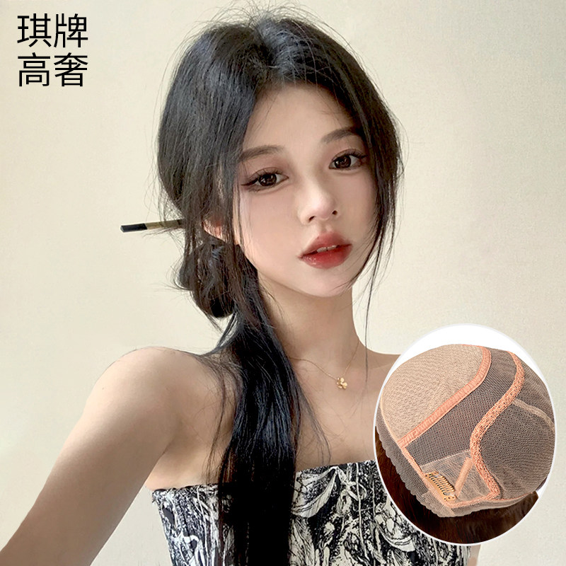 琪牌假发女中长直发蕾丝大包头全真发辫zi发头顶补发块大面积发片