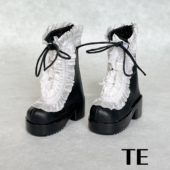 4分BJD靴子1 BJD 4MSD洛丽塔风娃娃 公主鞋 黑靴白蕾丝 子