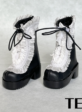 【TE BJD】4分BJD靴子1/4MSD洛丽塔风娃娃 公主鞋子 黑靴白蕾丝