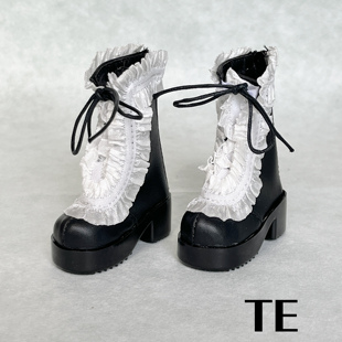 4分BJD靴子1 BJD 4MSD洛丽塔风娃娃 公主鞋 黑靴白蕾丝 子