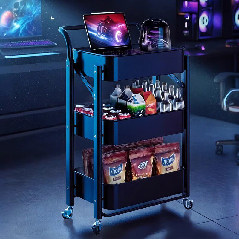 电竞房小推车置物架落地多层可移动零食收纳架一体免安装金属折叠