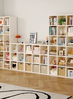 实木书柜整墙一体靠墙组合格子柜客厅书架落地置物架收纳展示柜子