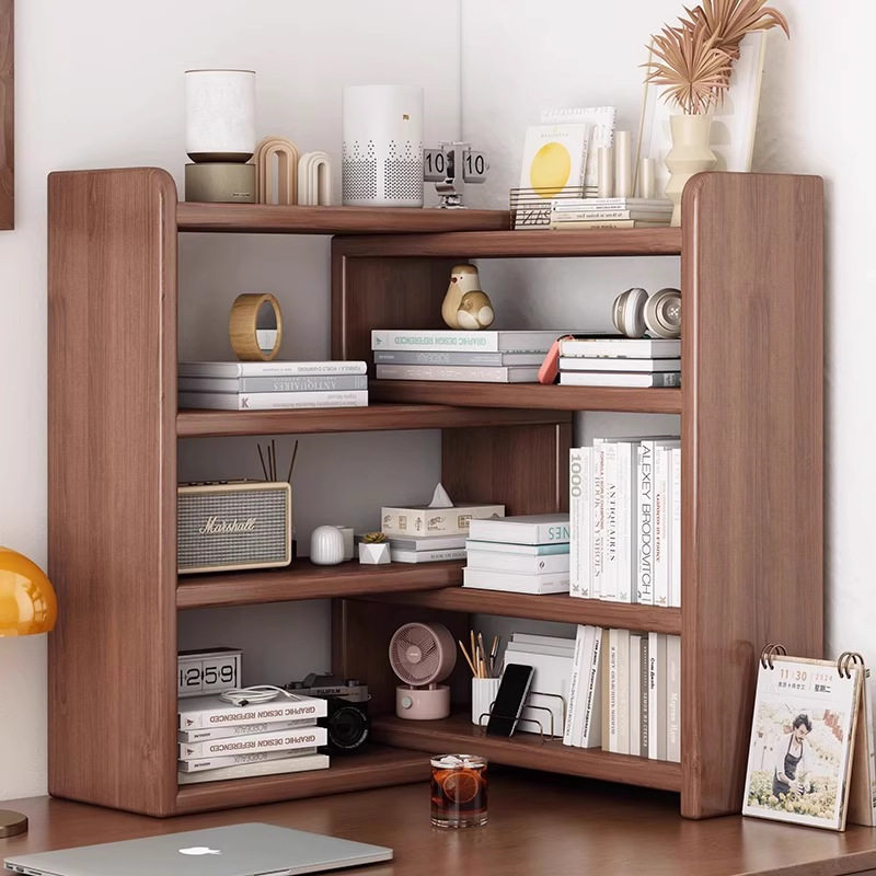 实木桌面书架台面家用收纳架可伸缩架子简约储物展示架桌上置物架