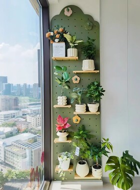 木洞洞板墙上置物架阳台花架绿植壁挂收纳客厅背景造型墙展示架