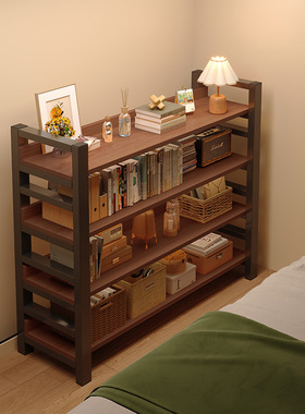 床头置物架落地多层家用靠墙一体简易书柜卧室收纳架储物展示架子