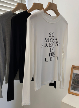 纯欲风性感短款垂感柔软字母印花长袖T恤女随性时尚百搭上衣休闲