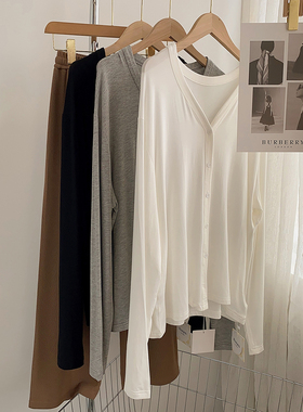 纯欲风纽扣长袖开衫女T恤宽松春夏装垂感柔软莫代尔防晒衣舞蹈服