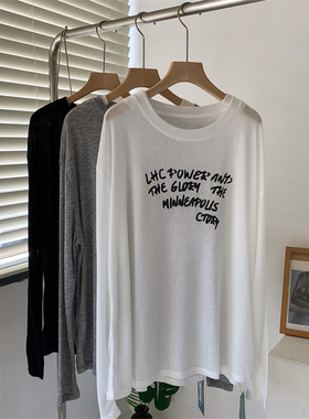 2024秋季新款字母印花长袖防晒衣女宽松薄款透气罩衫空调服慵懒风