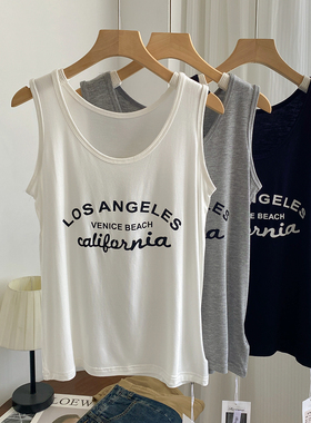 莫代尔垂感柔软字母印花无袖背心女简约外穿潮酷夏天内搭上衣宽松