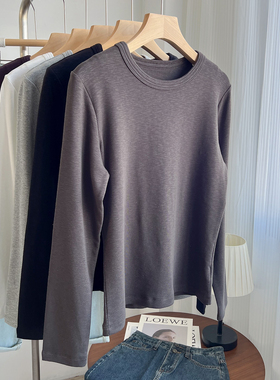 韩版高品质加绒加厚长袖T恤女圆领基础百搭宽松打底亲肤显瘦上衣