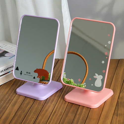 手持镜子化妆镜梳妆台桌面便携大号简约学生宿舍女士高颜值单面镜