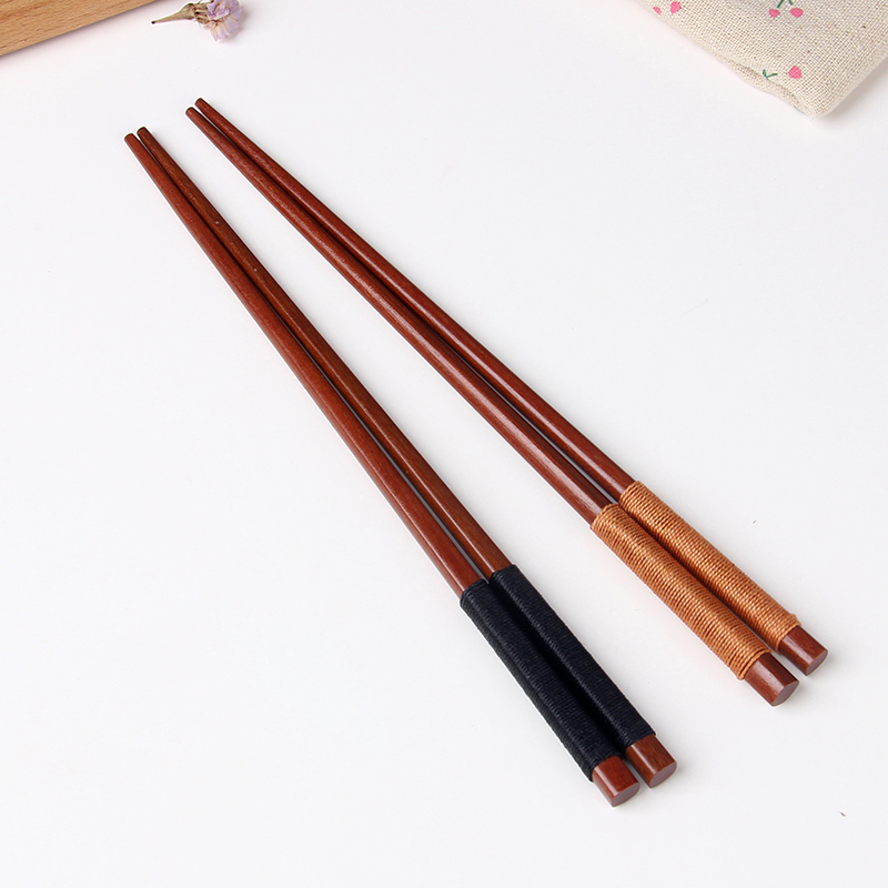 日式木质餐具红檀木黑色棕色绑线木筷子防滑复古环保家居用品餐具