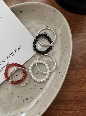 韩代S925纯银韩版小众设计手工款双层戒指韩式风时尚INS指环