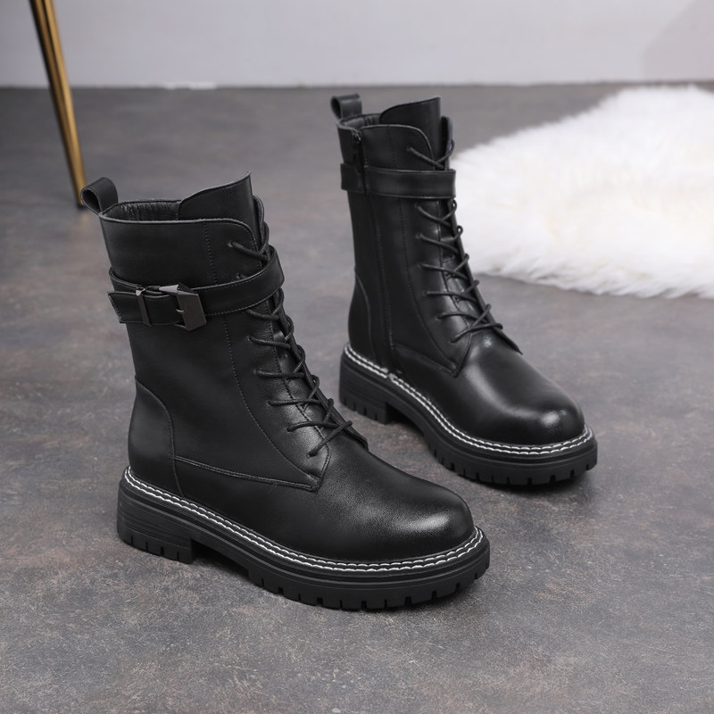 羊毛鞋女加厚加绒工装马丁靴冬季 粗跟真皮厚底平跟棉鞋妈妈单鞋,女鞋,马丁靴,淘宝优惠券,粉丝福利购,淘宝优惠卷