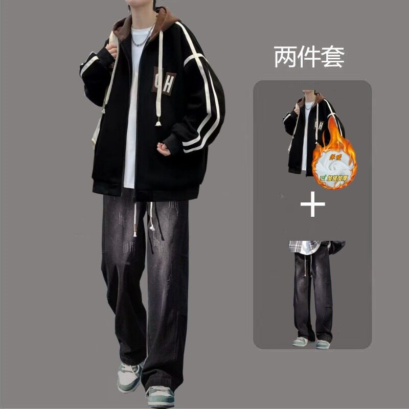 潮流连帽棒球服学生痞帅套装初高中生春秋帅气夹克外套显高三件套,男装,其他套装,淘宝优惠券,粉丝福利购,淘宝优惠卷