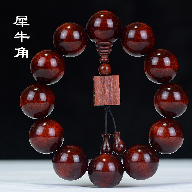 天然犀角小叶紫檀佛珠 男款手串2.0精品高密老料檀木手链血檀念珠