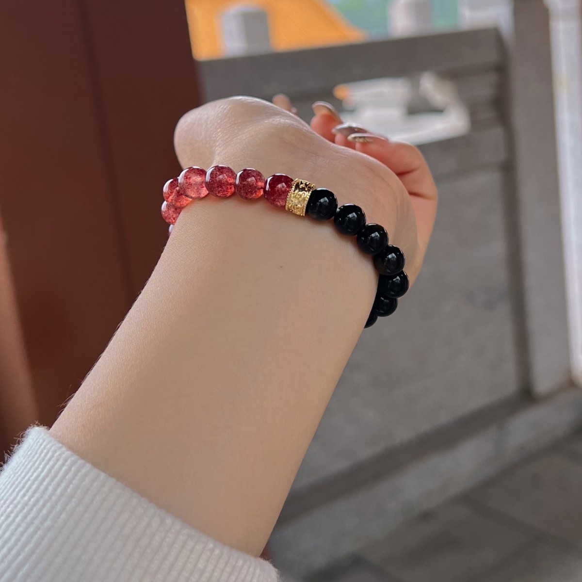 仙仙手作blakpink马粉水晶手链黑