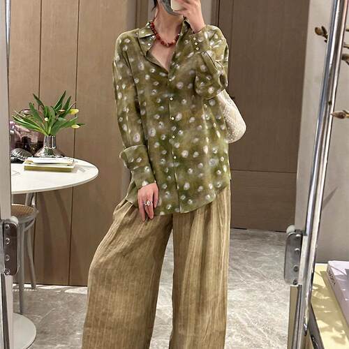 btbstudio  艺术感水彩晕染翻领真丝衬衫 三色入