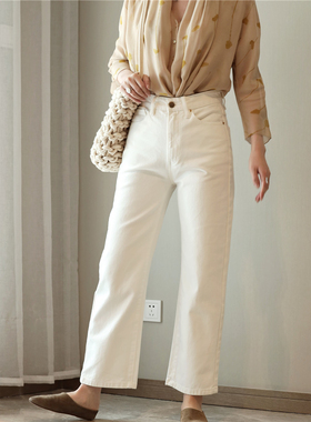 btbstudio 衣橱常备 中腰小微喇斜纹牛仔九分裤休闲