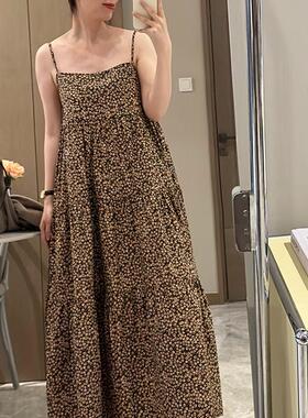 btbstudio 复古氛围感有机棉小碎花吊带层叠长裙