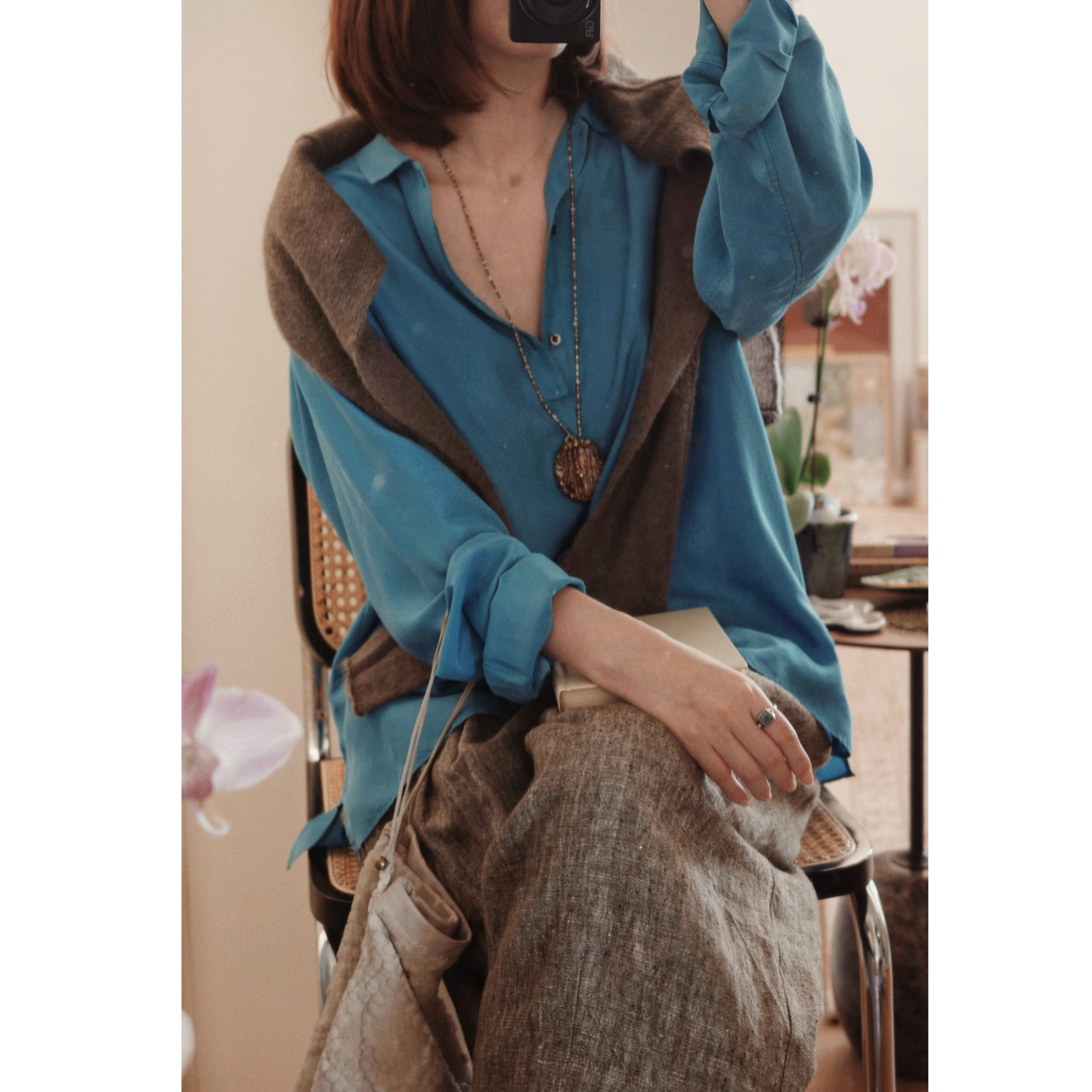 btbstudio 定染新色成衣水洗真丝电力纺 秀气小领松身衬衣