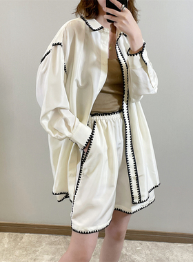 btbstudio TTM对比刺绣系列 大轮廓重磅真丝防晒衬衣套装两色入