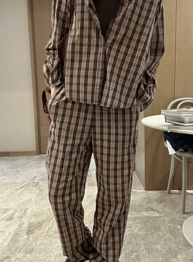 btbstudio 丹麦自然系有机棉色织格纹系列 立领衬衣松紧裤套装