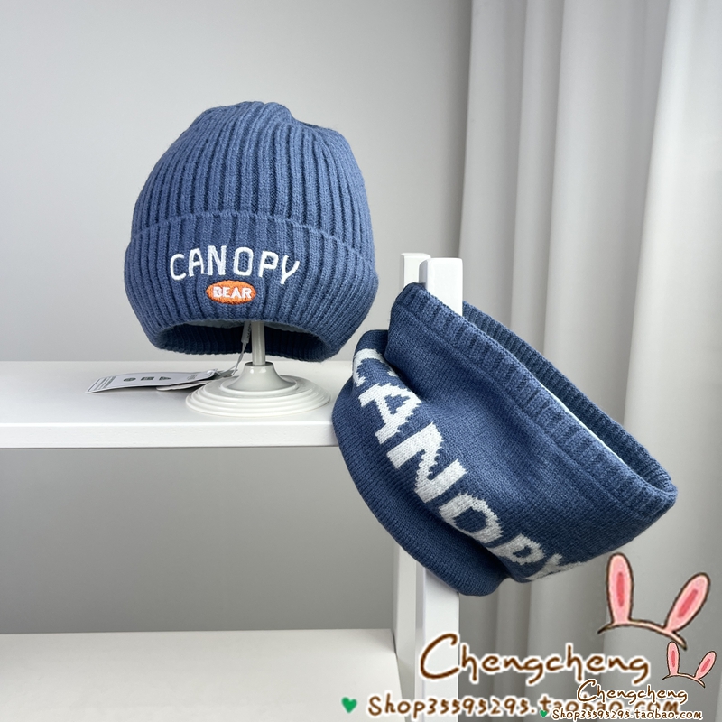 洋气简洁新款针织套头帽子围脖