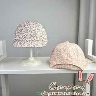 木然良品春季新款男女宝宝婴儿童软檐纯棉轻薄碎花印花鸭舌帽子