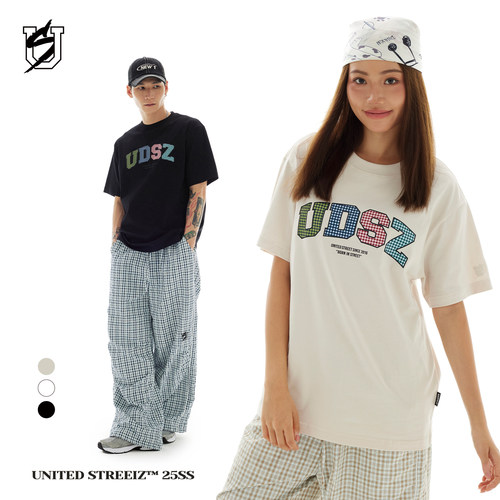 US联邦街牌夏季格子字母印花t恤