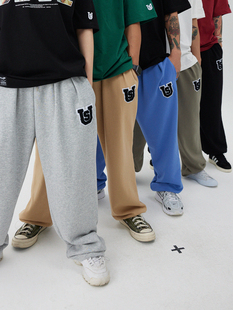 US联邦街牌毛巾绣宽松纯色长卫裤 街头街舞BBOY直筒嘻哈休闲运动