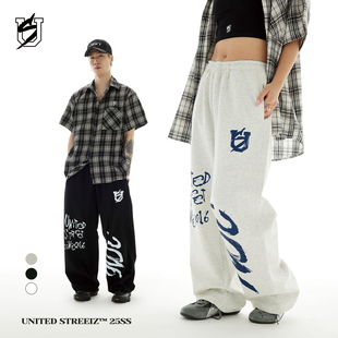 松紧腰脚口抽绳街舞嘻哈休闲百搭长裤 US联邦街牌手绘涂鸦卫裤 美式