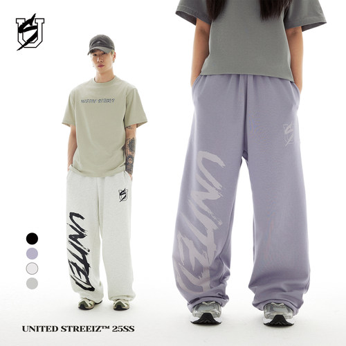 US联邦街牌水墨涂鸦印花街舞卫裤