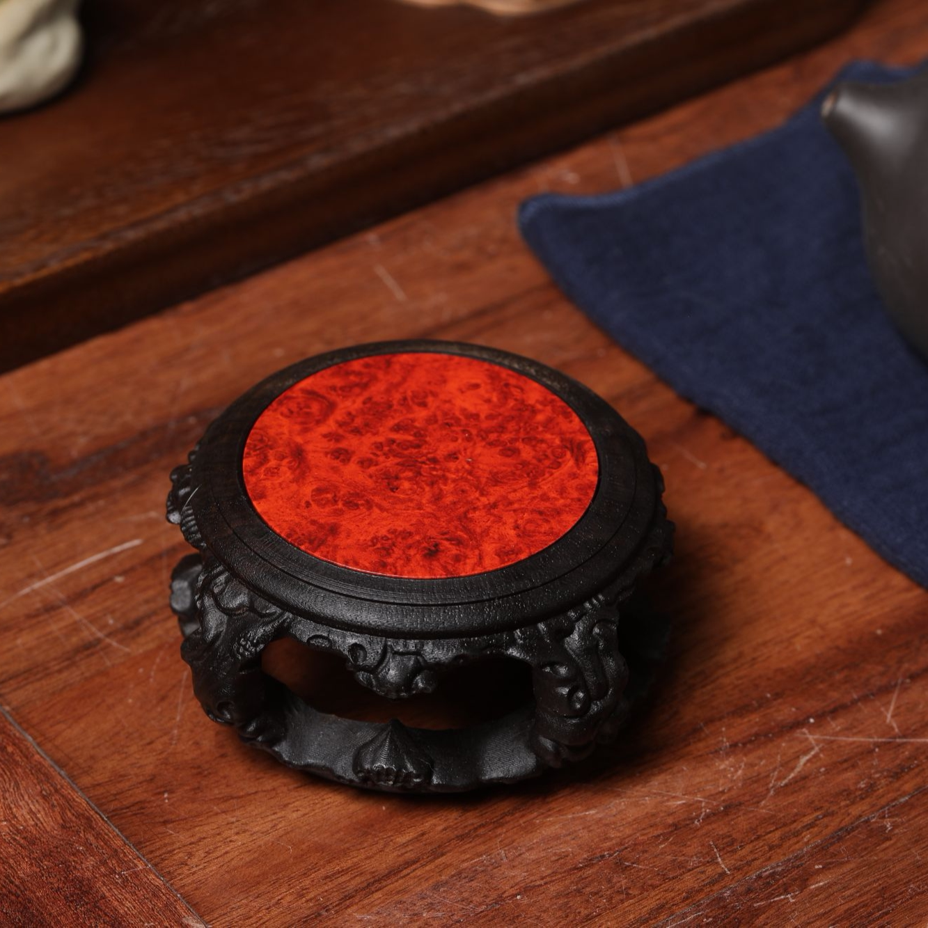 沉香木雕刻站坐佛像底座圆形莲花座佛堂摆件神佛像台垫加高茶具托