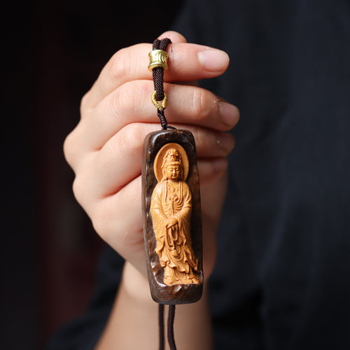 沉香木念珠观音菩萨项链吊坠