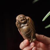 绿檀木布袋和尚弥勒佛手把玩件实木雕刻人物文玩招财摆件汽车挂件
